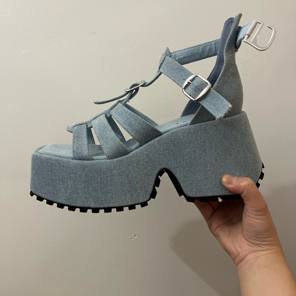 Denim Platform Shoes 42 WORN FOR PHOTO SHOOT ONLY !!! - Picture 3 of 6